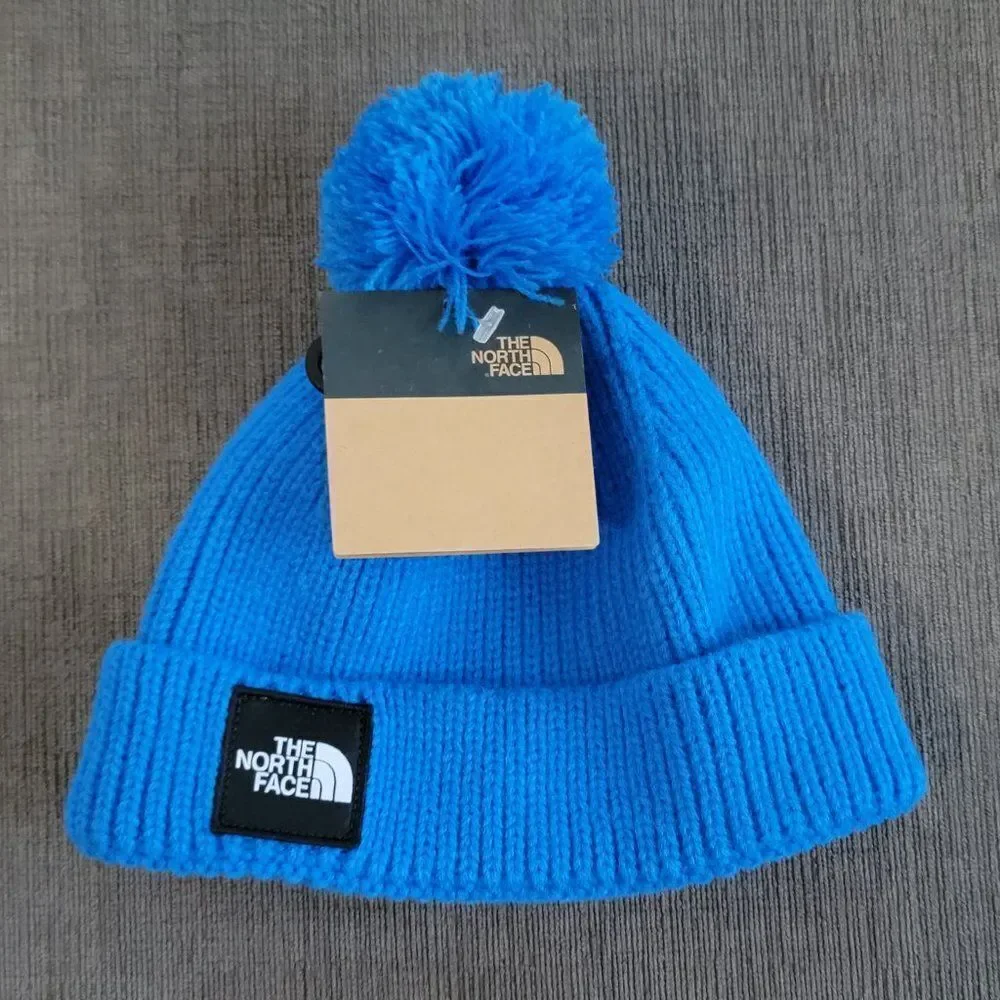 The North Face Kids' Littles Box Logo Pom Beanie Blue Hats S